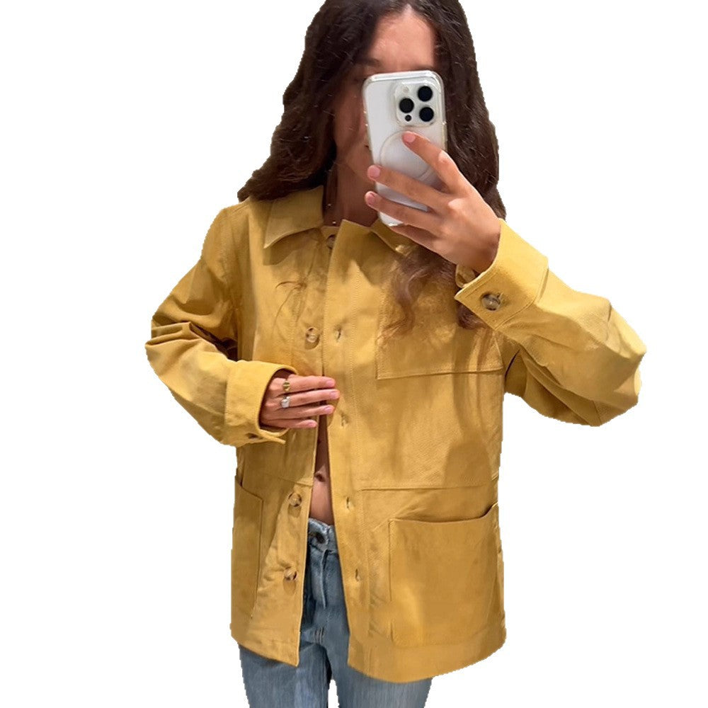Damen modische Wildlederjacke mit praktischen Taschen R&B