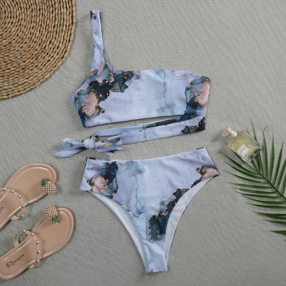 Damen Asymmetrisches Bikini-Set mit geknotetem Oberteil R&B