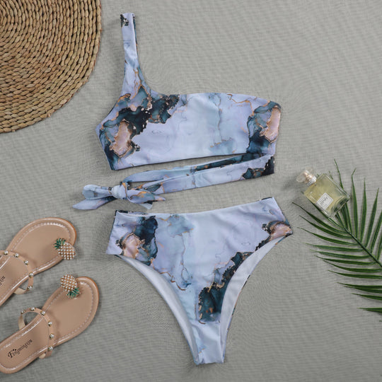 Damen Asymmetrisches Bikini-Set mit geknotetem Oberteil R&B