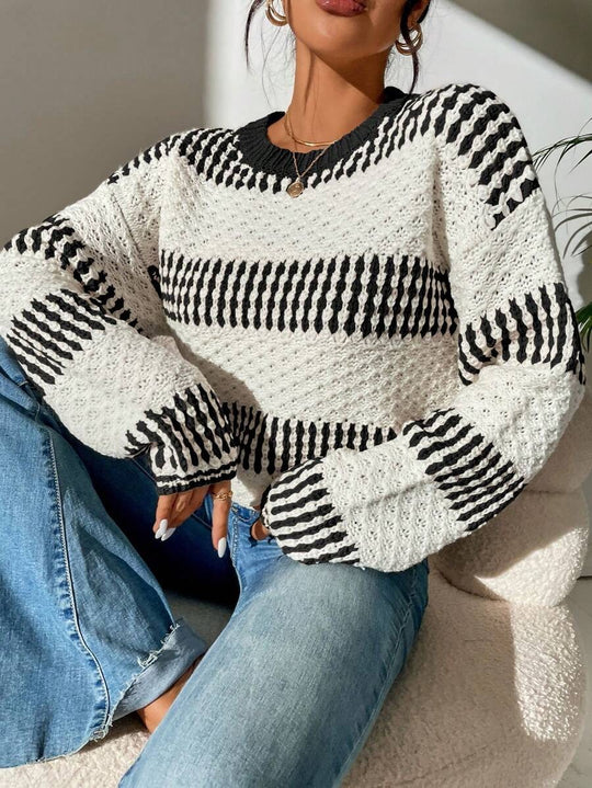 Damen Strickpullover mit strukturierter Oberfläche und modischen Streifen R&B