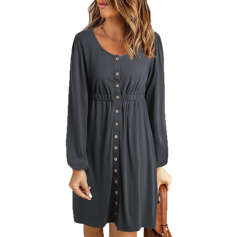 Damen Sommerliches Knopfkleid mit tailliertem Schnitt und langen Ärmeln R&B