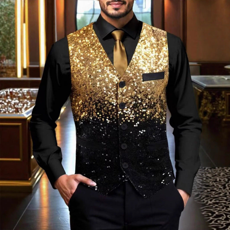 Herren Glitzernde Festtagsweste mit schimmerndem Paillettenmuster R&B