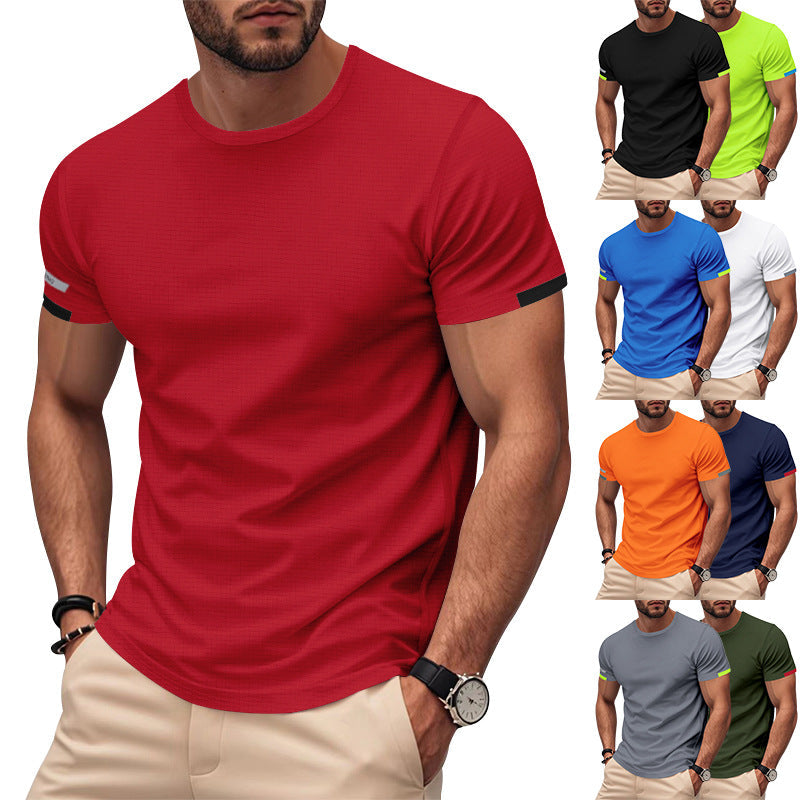 Herren nan athletisches Funktions-T-Shirt mit Rundhalsausschnitt, körpernahem Stretchschnitt und kontrastierendem Ärmelsaum R&B