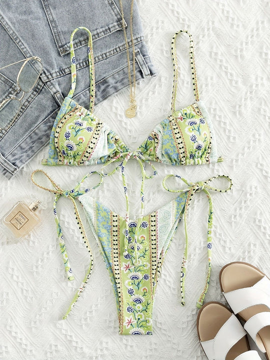 Damen Triangel-Bikini mit verspieltem Design und verstellbaren Trägern R&B