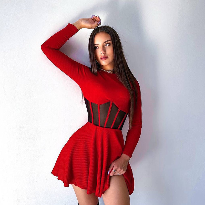 Damen Hochwertiges und elegantes Minikleid mit transparenten Einsätzen R&B