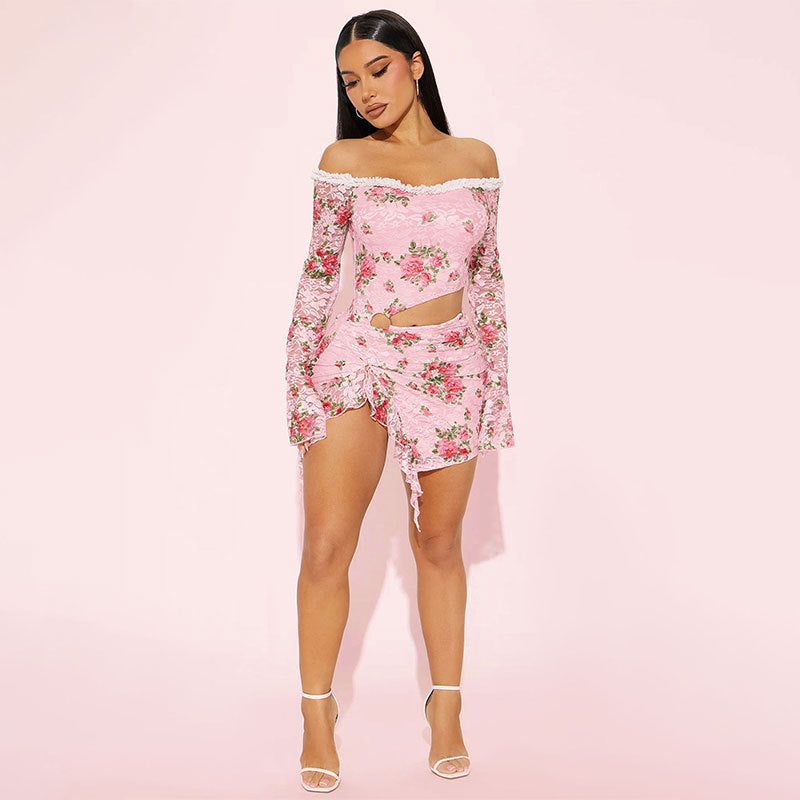 Damen Off-Shoulder Blusenkleid mit floralen Akzenten und asymmetrischem Design R&B