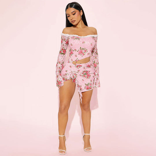 Damen Off-Shoulder Blusenkleid mit floralen Akzenten und asymmetrischem Design R&B