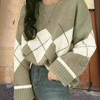 Damen Grobstrickpullover mit modernen Rautenmustern und weitem Schnitt R&B