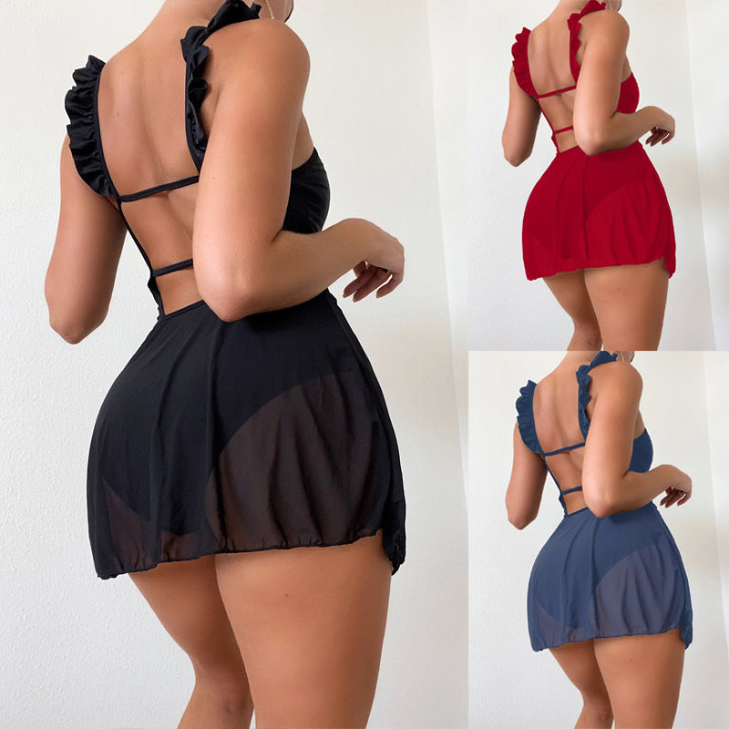 Damen Strandkleid mit Rüschendetails und verstellbarem Rücken R&B