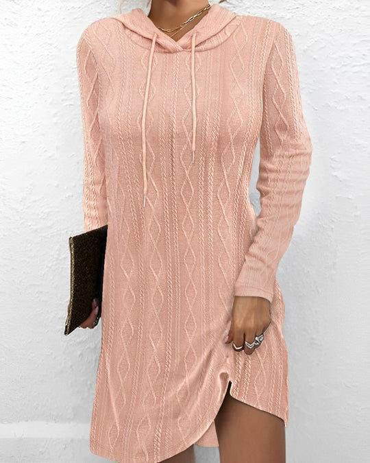 Damen Strickkleid mit Kapuze und seitlichen Schlitzen R&B