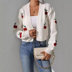 Damen Kurze Strickjacke mit fruchtiger Stickerei R&B
