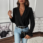 Damen Bluse mit modernem Wickeldesign und eleganten Puffärmeln R&B