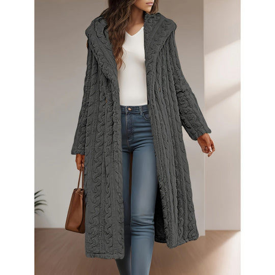 Damen Strickmantel mit Oversized-Kragen und originellen Zopfmuster R&B