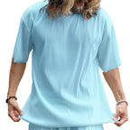 Herren nan modernes geripptes Freizeitset mit weitem Kurzarmshirt und elastischer Tunnelzughose R&B