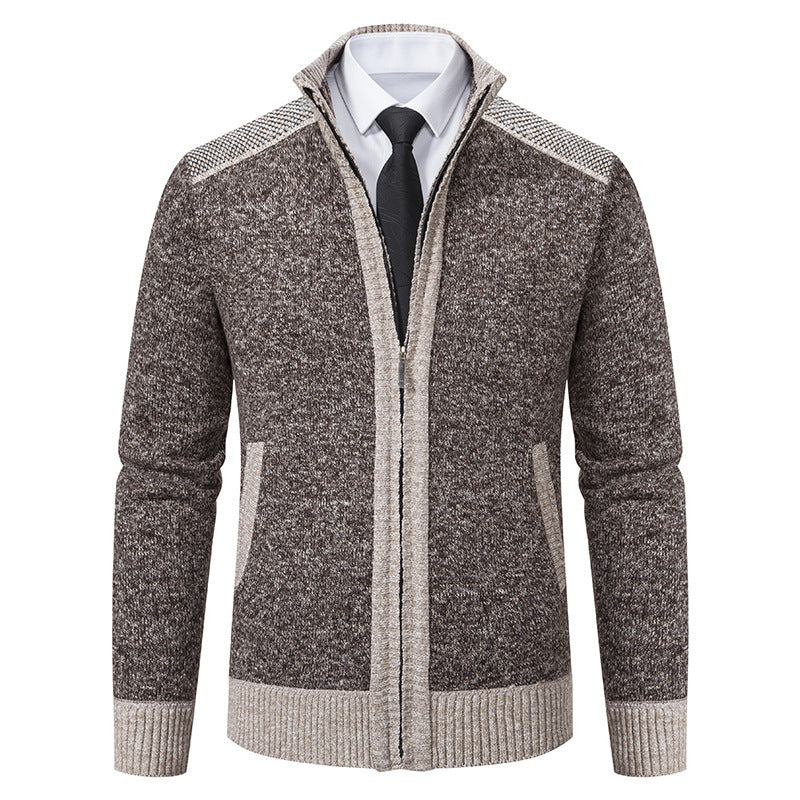 Herren elegante Strickjacke mit modernem Reißverschluss und hohem Kragen R&B
