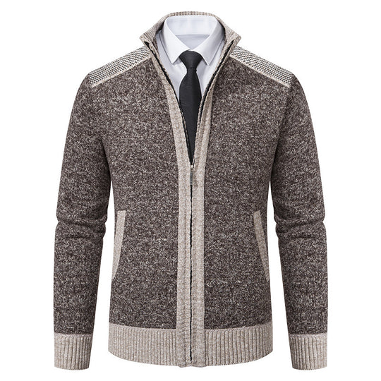 Herren elegante Strickjacke mit modernem Reißverschluss und hohem Kragen R&B