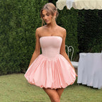 Damen trägerloses Cocktailkleid mit voluminösem Rock und edlem Satin-Finish R&B