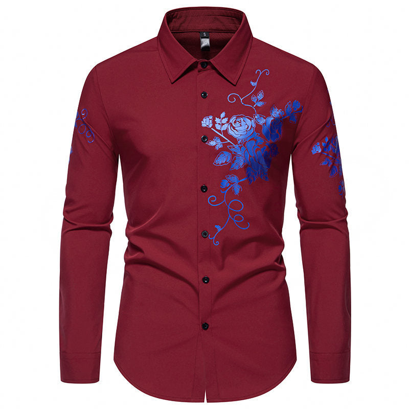 Herren Langarmhemd mit floralen Stickereien R&B