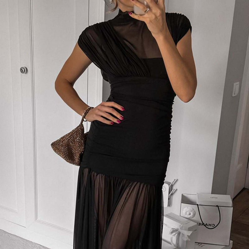 Damen Elegantes Maxikleid mit transparentem Oberteil und figurbetonendem Unterbau R&B