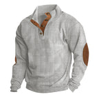 Herren nan gerippter Baumwollmix-Pullover mit Stehkragen, Knopfleiste und Lederoptik-Ellenbogenpatches R&B