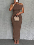 Damen Maxikleid mit einseitigem Träger und raffinierten Ripp-Details