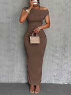 Damen Maxikleid mit einseitigem Träger und raffinierten Ripp-Details