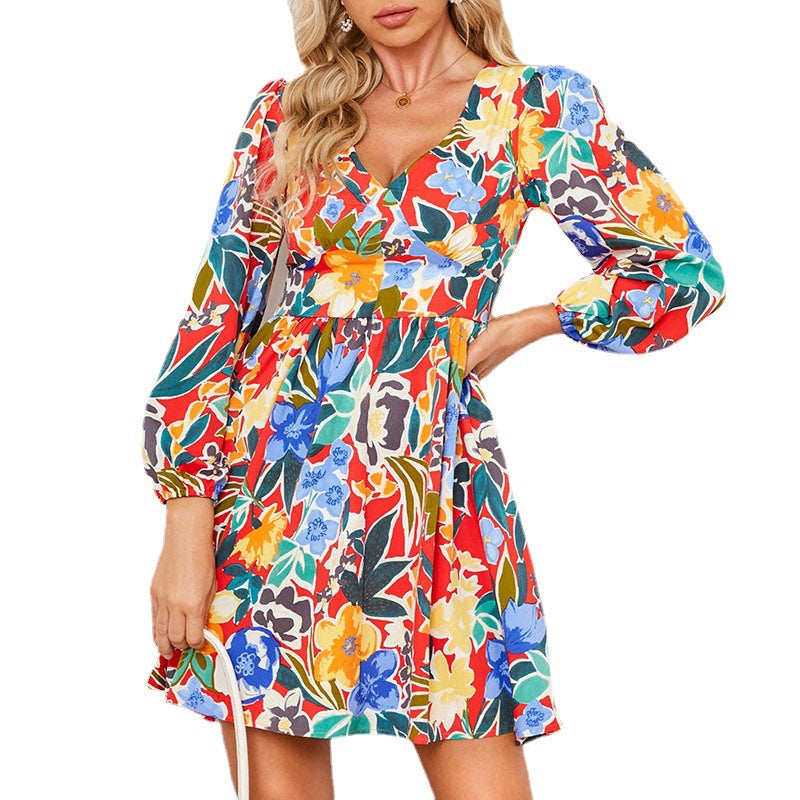 Damen Sommerliches Freizeitkleid mit voluminösen Ärmeln und floralen Mustern R&B
