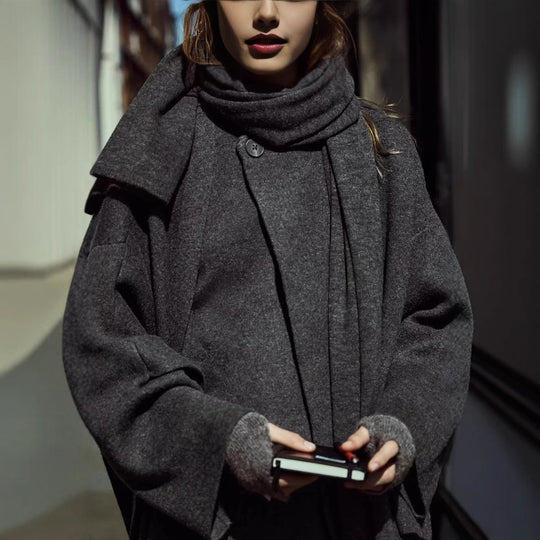 Damen asymmetrische Jacke mit modernem Kragen und geschwungenem Schnitt R&B