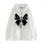 Damen Zip-Hoodie mit einzigartigem Skelett- und Schmetterlingsmotiv