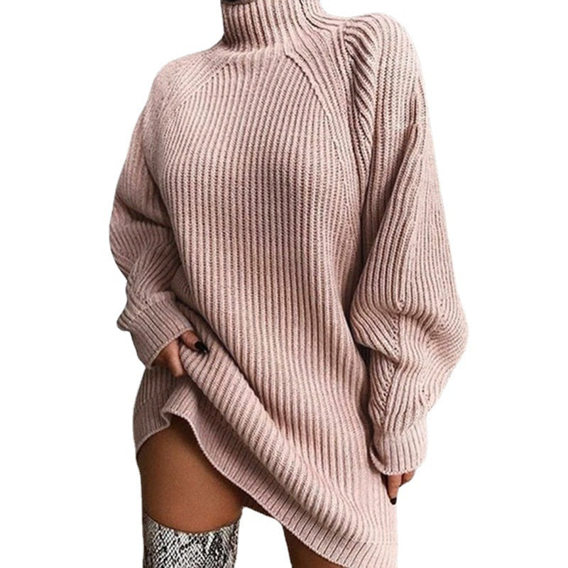 Damen lässiger Strickpullover mit hohem Kragen und geripptem Design R&B
