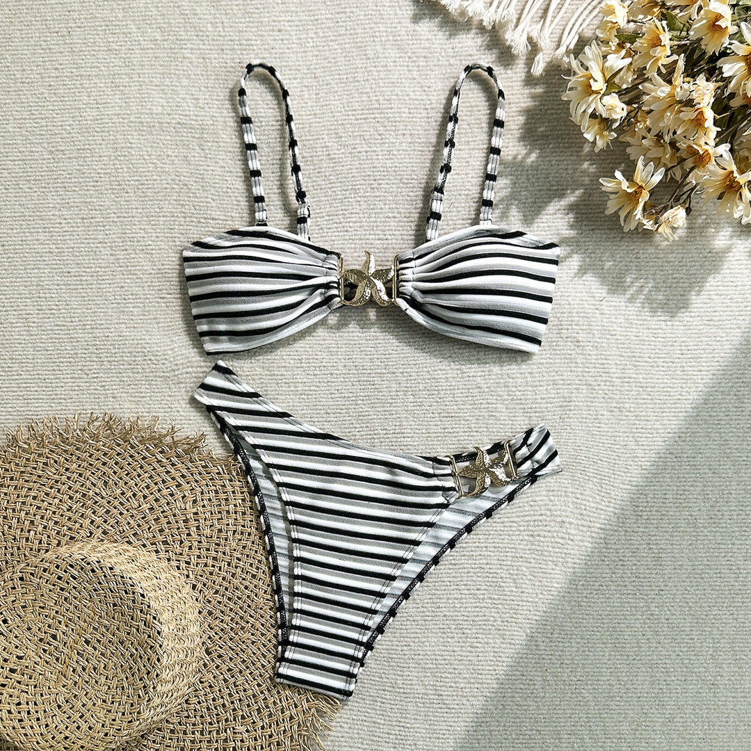 Damen Bandeau-Bikini mit einzigartigem Streifenmuster R&B