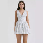 Damen Sommerliches Minikleid mit V-Ausschnitt und fließendem Rock R&B
