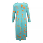 Damen Maxikleid mit V-Ausschnitt und herbstlichem Blattdesign R&B