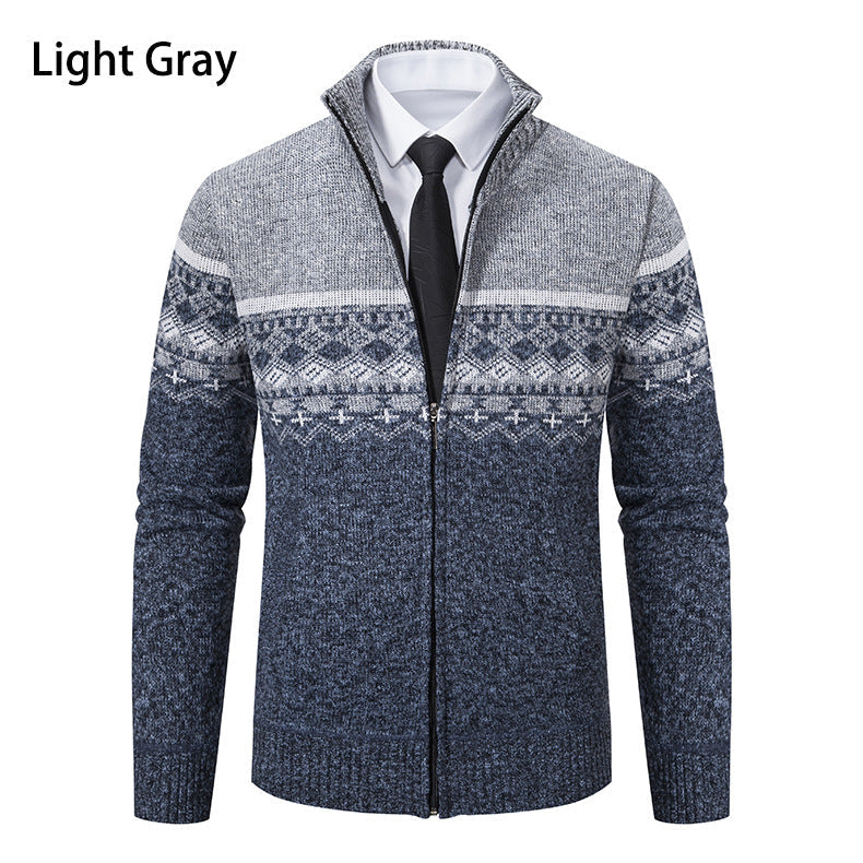 Herren Strickjacke mit modernem Muster und hohem Kragen R&B