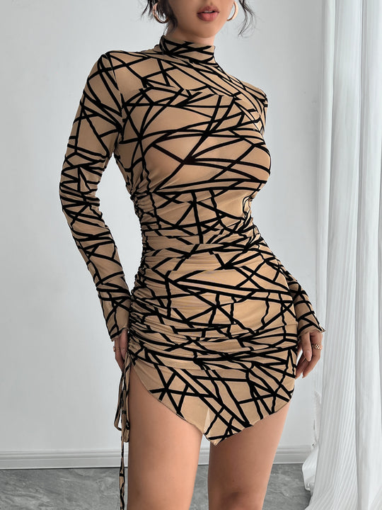 Damen Minikleid mit raffiniertem Raffungseffekt und modernem geometrischen Muster R&B