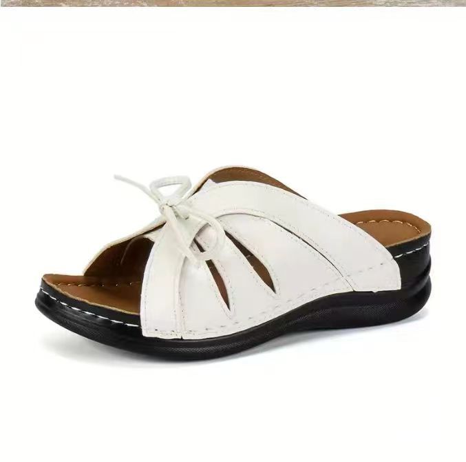 Damen bunte Slip-On Pantoletten mit dekorativem Knoten R&B