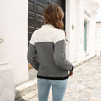 Damen Strickpullover mit Herringbone-Muster und hohem Kragen R&B