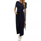 Damen Jumpsuit mit Bindegürtel und weitem Bein