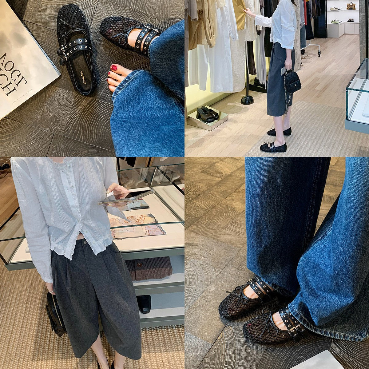 Damen Ballerinas mit doppeltem Riemen und funkelnder Optik R&B