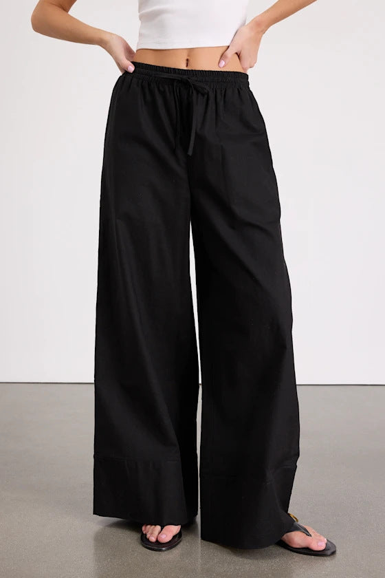 Damen Weite Leinenhose mit elastischem Bund und seitlichen Taschen R&B