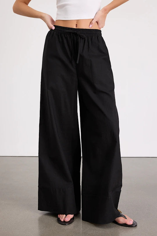 Damen Weite Leinenhose mit elastischem Bund und seitlichen Taschen R&B
