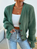 Damen bequeme Strickjacke mit schickem V-Ausschnitt R&B