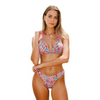 Damen Triangel-Bikini mit buntem Blumendesign und verstellbaren BindR&Bändern R&B