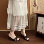 Damen elegante Mules mit zarten Spitzen-Akzenten und komfortablem Absatz R&B