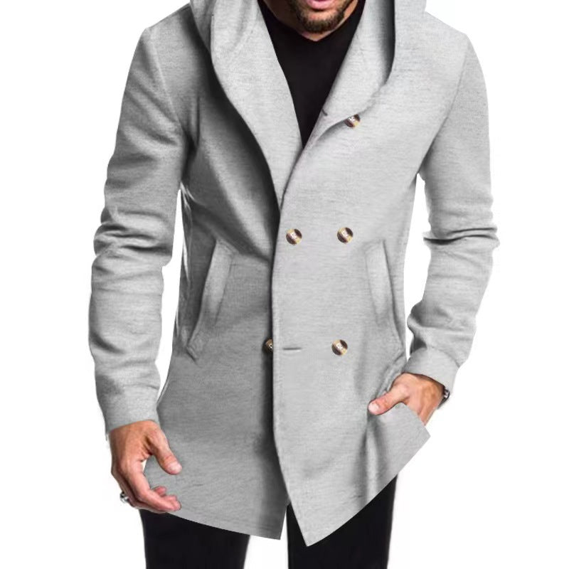 Herren modischer Mantel mit Kapuze und doppelter Knopfreihe R&B