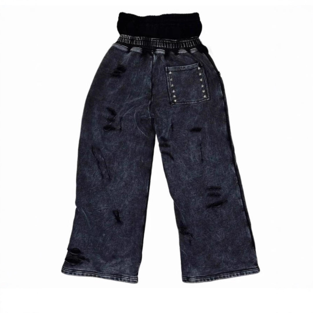 Damen Modische Relaxed-Fit Cargo-Hose mit elastischem Bund und Nietenverzierung R&B