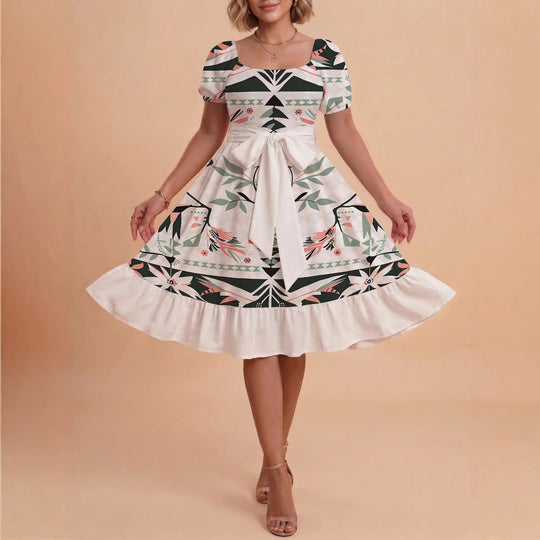 Damen schickes Glitzerkleid mit tailliertem Schnitt und Rüschensaum R&B
