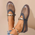 Damen atmungsaktive Mesh-Ballerinas mit dekorativen Schnallen und rutschfester Sohle R&B