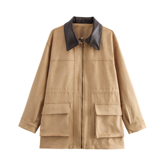 Damen Utility Jacke mit breitem Kragen und aufgesetzten Taschen R&B