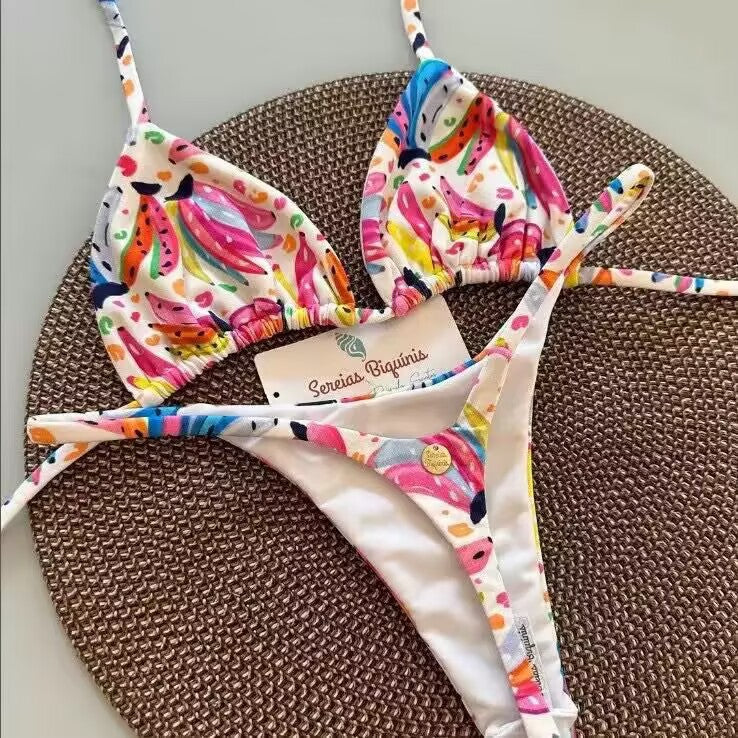 Damen Triangel-Bikini-Set mit floralen Mustern und verstellbaren Trägern R&B